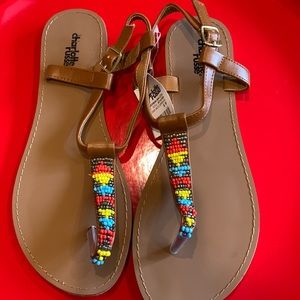 Women’s Tan Sandals with Beaded Pattern